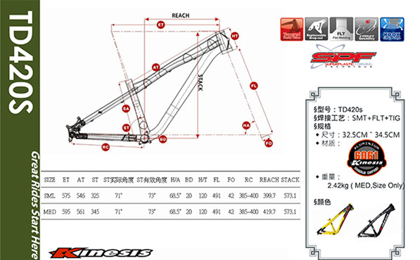 TD420S Dirt Jump/BMXTelaio per bici in alluminio, DJ/Mountain bike Hardtail Mtb 26er/27.5er 2