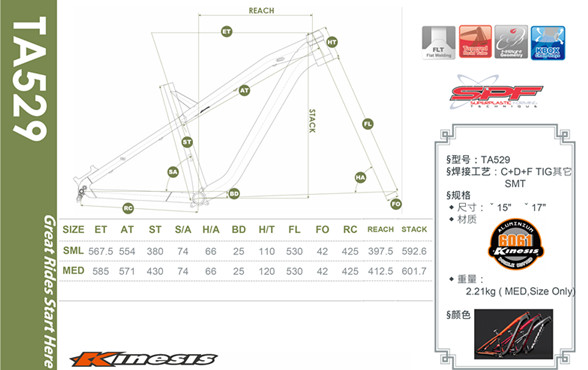KINESIS TA529 Legatura di alluminio 27.5 pollici/650B All Mountain/Am Hardtail Mtb telaio per mountain bike 9