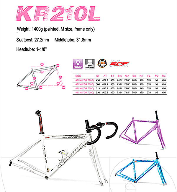 Superleggero telaio per biciclette in alluminio Lady Aero Road Bike Frame+Fork set KR210L Donne 1.4kg 4