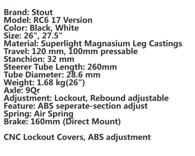 Mountain Bike/Mtb sospensione Air Fork STOUT RC6 120mm di viaggio 26/27.5 "per Mtb/Road bicycle 1680 Grammi 1